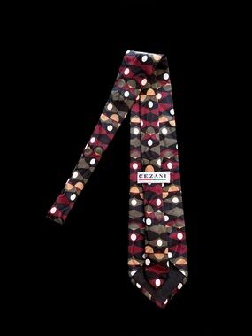 Men's Vintage Cezani 100% Silk Tie Mens Burgundy Geometric Abstract Necktie